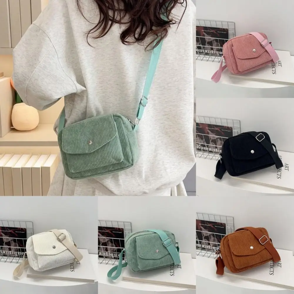 

Corduroy Striped Crossbody Bag Solid Colour Adjustable Strap Lady's Square Bag Simple Design Mini Coin Pouch for Women Girls