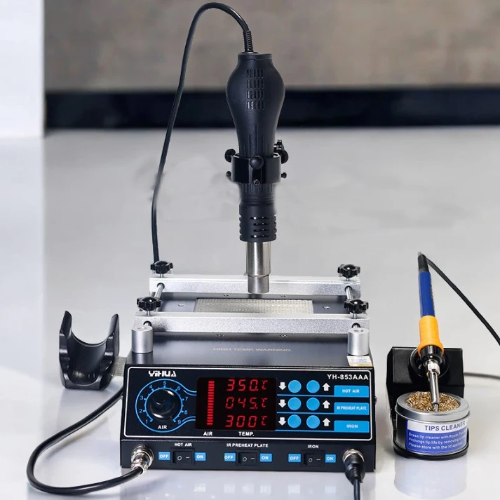 YIHUA 853AAA 3in1 PCB Preheater Soldering Station BGA Rework Station Soldering Iron Heat Gun Welding Station 110V 220V