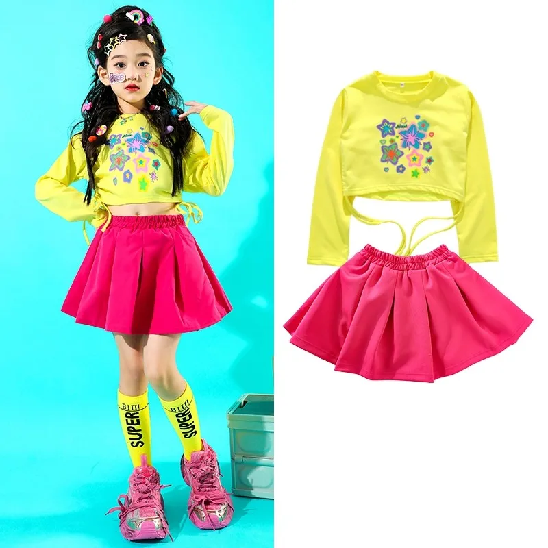 

Children Hip Hop Dance Wear Girls Jazz Modern Dancing Costumes Crop Top Pleated Skirt Clothing Suits Kids Stage Costume Outfits