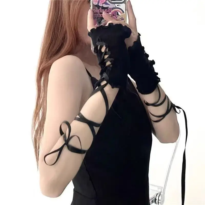 Y2k Fingerlose Handschuhe DIY Umreifung Arm Wärmer Elastische Mesh Arm Ärmel Lolita Jk Gothic Cosplay Hülse Kleidung Zubehör