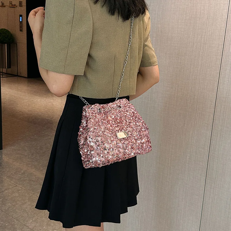 Fashion Women\'s Sequined Crossbody Bag Handbags Bucket Shoulder Bag Tote Purse Chain Messenger Bag Lady Handbag Сумка