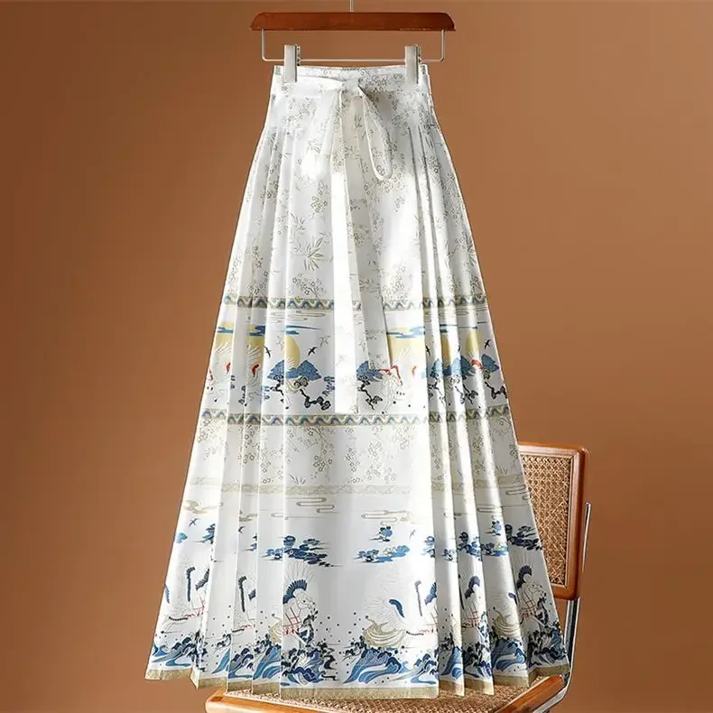 Maxi Horse Face High Waist Skirts Women Saia Chinese Ethnic Style Long Skirt Pleated Harajuku Vintage Hanfu Woman Clothes Faldas