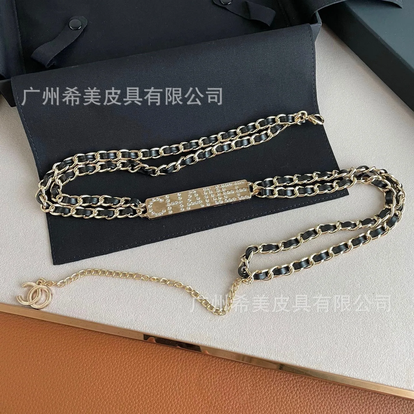 Pu Leather Black Metal Chain Punk Belt for Women with Gold Silver Buckle