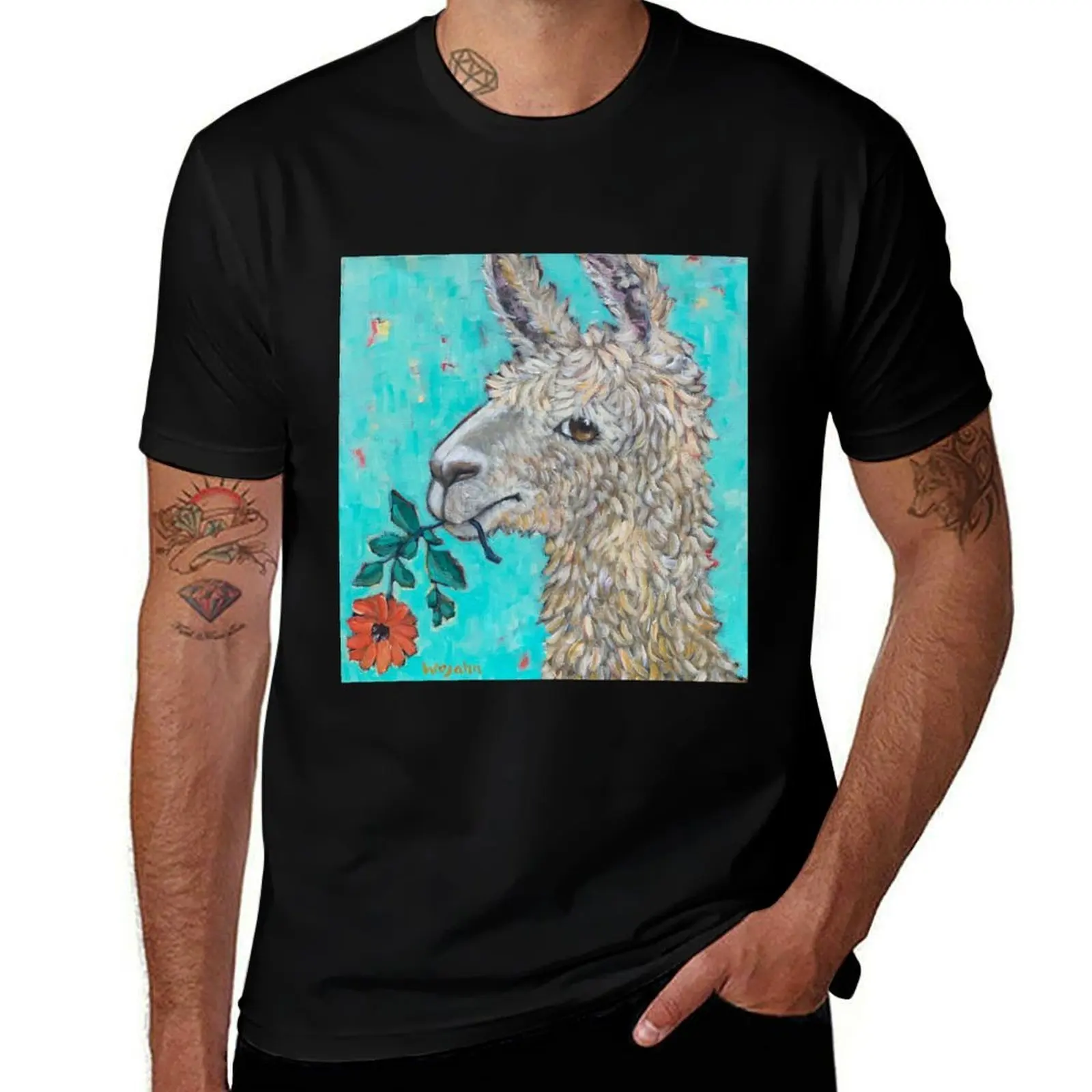 Flower Eating Llama T-Shirt Basic Lightweight Short Sleeve Tee