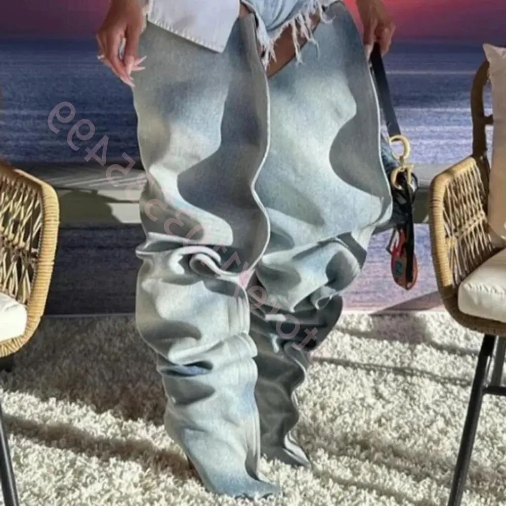 

Pointed Pleated Over-The-Knee Trouser Boots 2025 Autumn New Models Catwalk Sexy Ladies Stiletto Boots Fashion Party Stage Boots