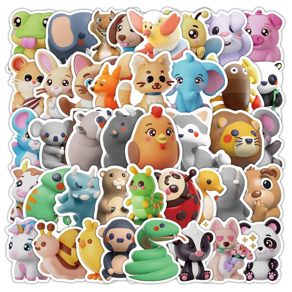 50PCS Cartoon 3D Tier Graffiti Aufkleber Niedlichen Kaninchen Elefanten Dekor Telefon Wasser Tasse Wasserdichte Schreibwaren Notebook Aufkleber
