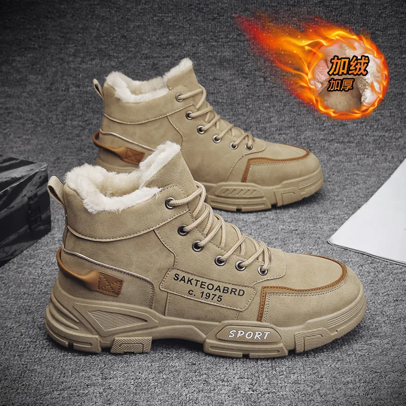 2025 Winter Men's Boots Plush Men Casual Shoes Thicken Warm Male Sonw Boots Outdoor Platform Work Footwear Zapatos Para Hombres