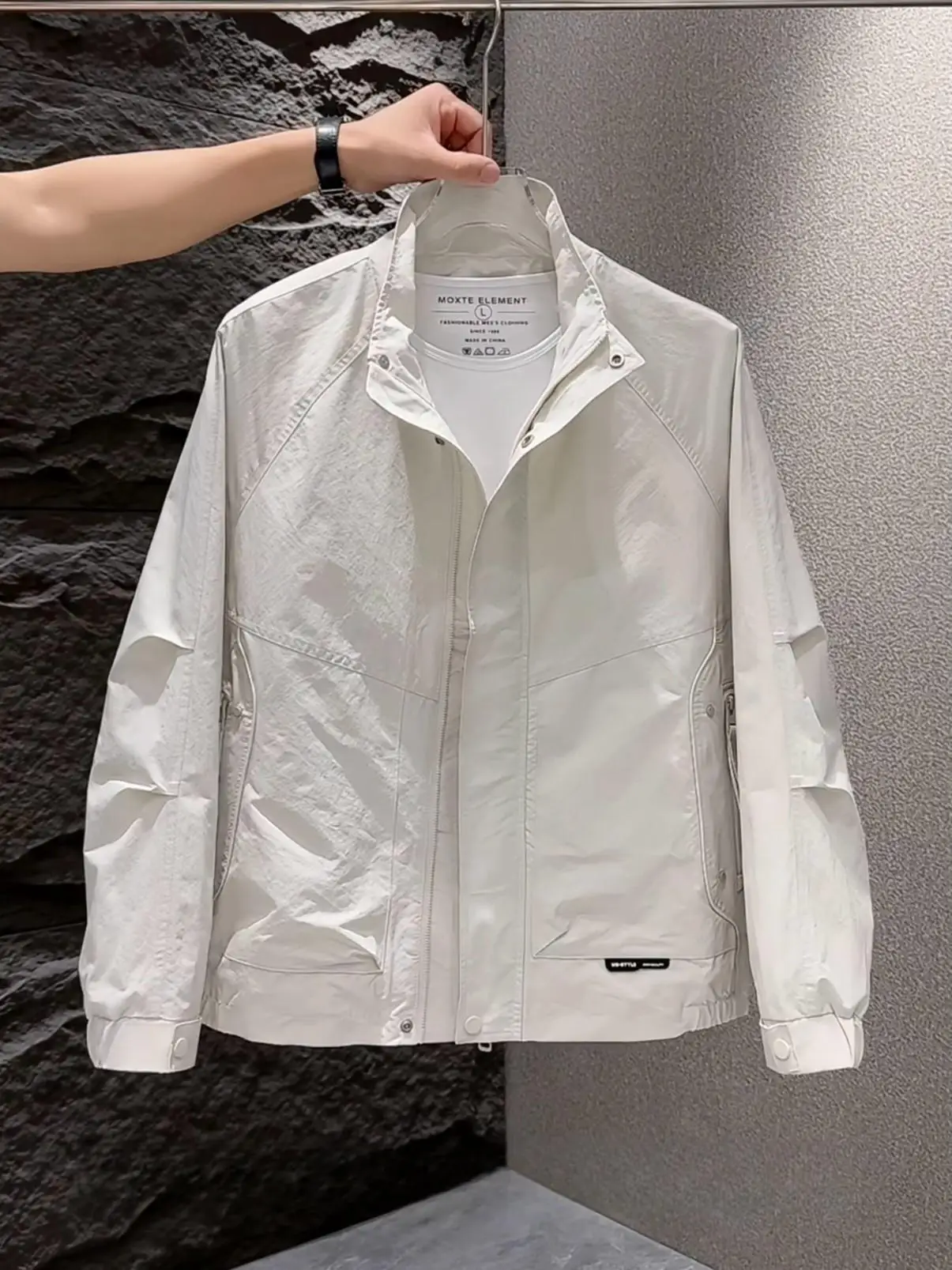 

Повседневное модное мужское пальто-туэт с воротником-стойкой, весна-осень, новая рабочая одежда для отдыха, топ, ветрозащитный костюм-стойка, чистый цвет