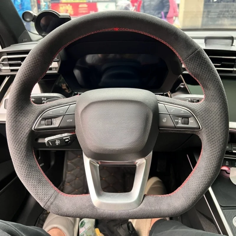 

Braid Car Steering Wheel Cover Wrap Hand Sewing Comfortable Anti-slip Breathable Suede Leather For Audi A3-A8 Q5 A1 Q7 TT S1