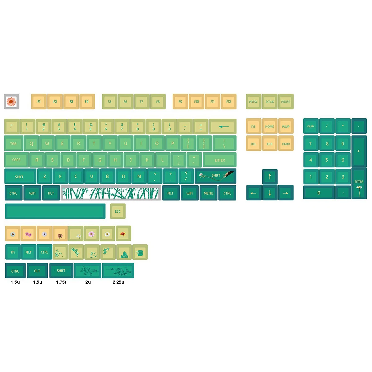 XDA Bamboo Chrysanthemum White Rose PBT Sublimation Keycap