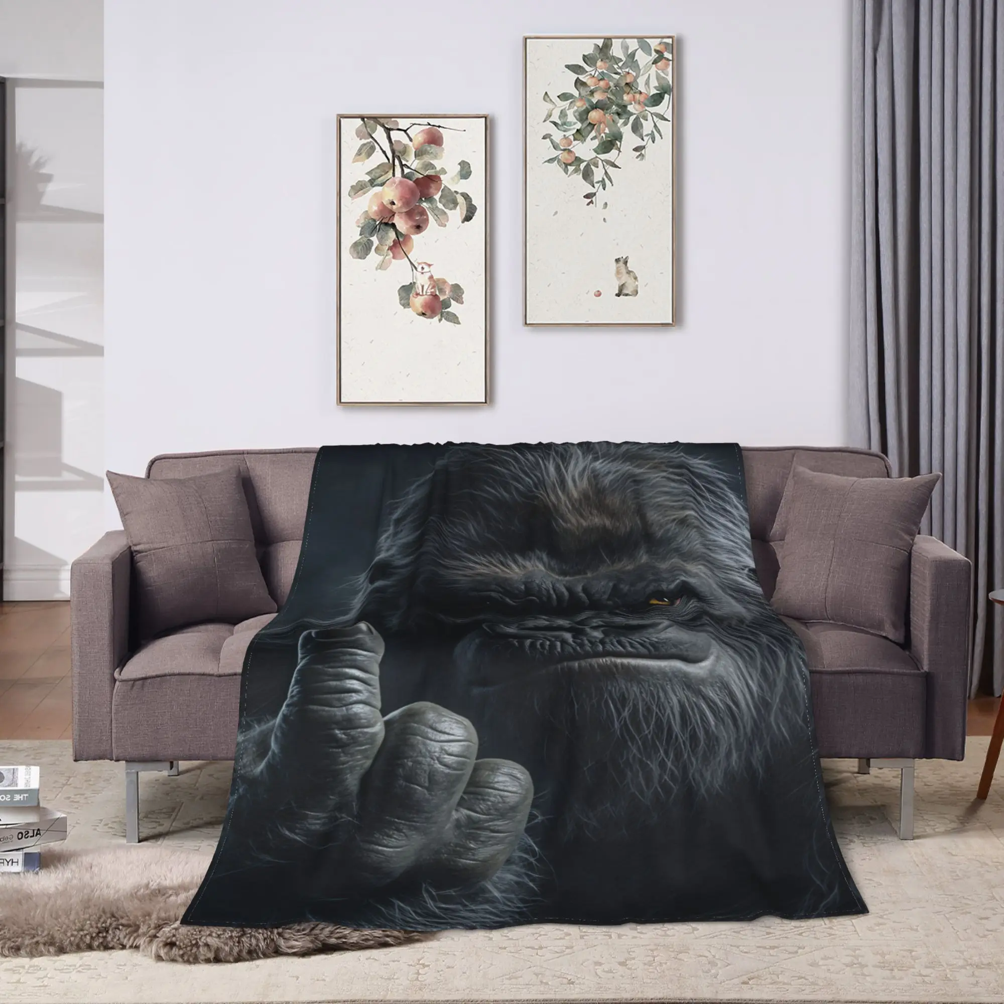 Gorilla Middle Finger  Blanket  Super Warm Aesthetic Plush Throw Blanket For Outdoor Airplane Travel Flannel Bedspread Bed Cover