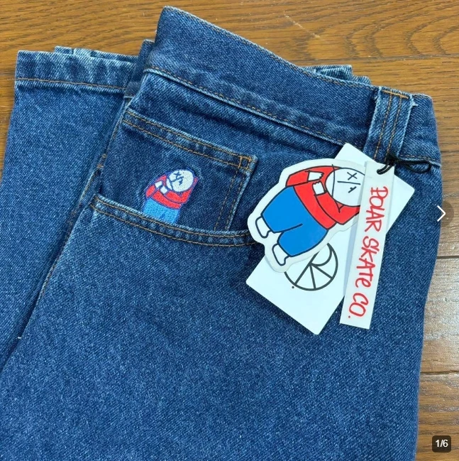 Polar Skateboarding Bigboy Deep Blue Jeans Y2K pantaloni Streetwear ricamo Jeans larghi uomo donna pantaloni larghi a vita alta