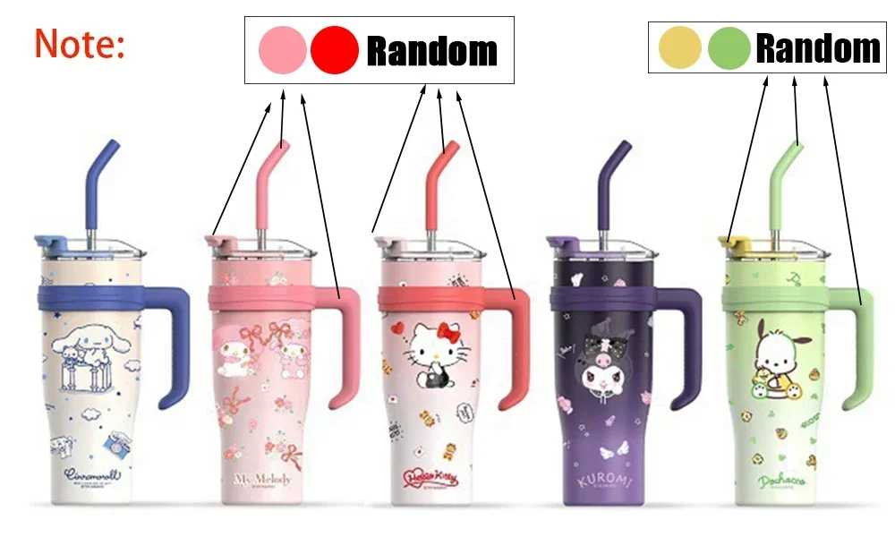 1200ml Sanrio Thermos Bottle Cold Ice Cute Hello Kitty Kuromi Cinnamoroll Melody Stainless Steel Water Bottle Tumbler Straw Gift