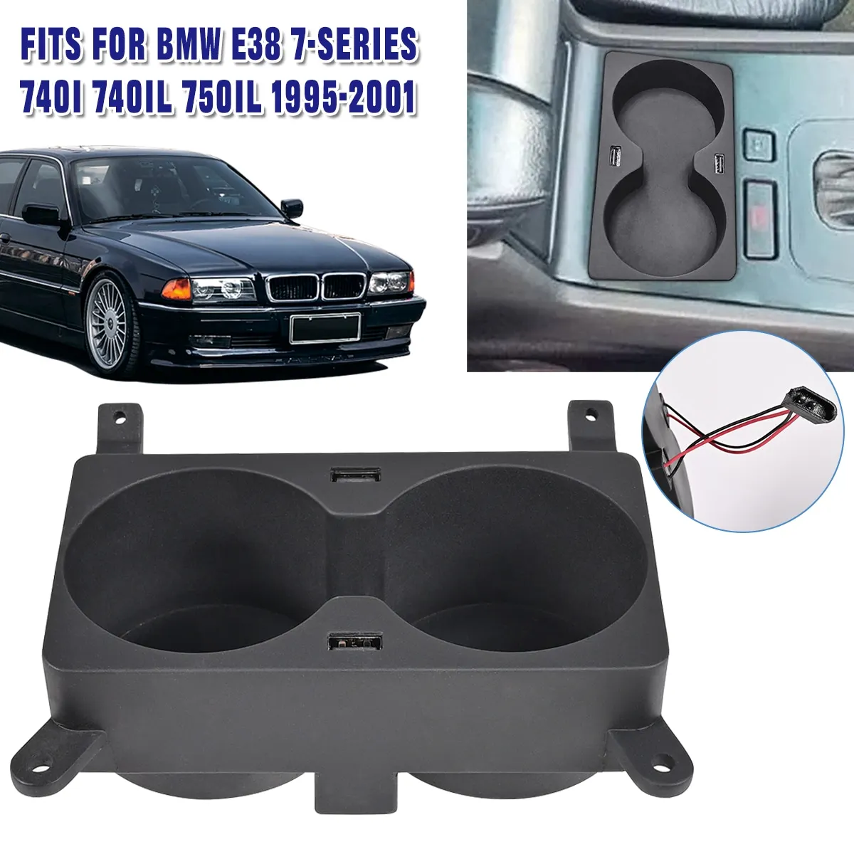 For E38 7-SERIES 7401 740IL 750IL Cup Holders with USB Charger FOR BMW 1995-2001 Accessory Interior Storage Water Stand Parts