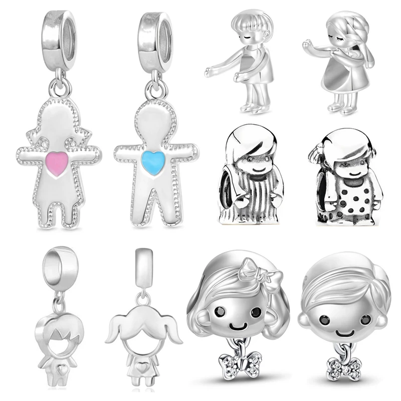 New Little Girl Pendant Boy Charm Beads Jewelry Fit Original 925 Sterling Silver Pandora Bracelet Bangle Fashion Gift For Women