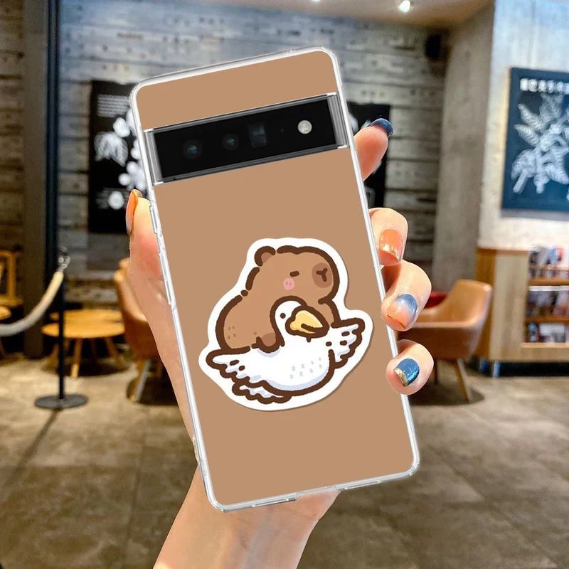 Cartoon Animal Capybara Couple Paired Phone Case For Google Pixel 9 8 7 6 Pro XL 8A 7A 6A 5 4 5A 4A 3A XL 5G Clear TPU Cover