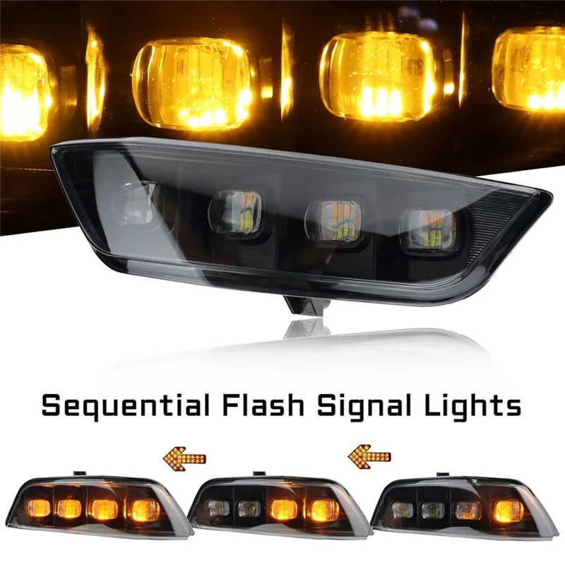 دقيقة LED المصد الأمامي الضباب الخفيف لفورد موستانج 2015-2017 الأبيض النهار تشغيل ضوء العنبر بدوره مصباح إشارة #4