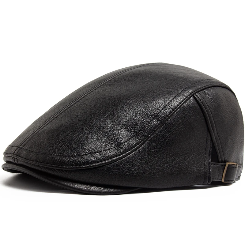 Fashion PU Leather Men Beret Autumn Winter Thicken Warm Women\'s Hat Vintage Newsboy Caps Visor Cap Higher Quality Unisex Berets