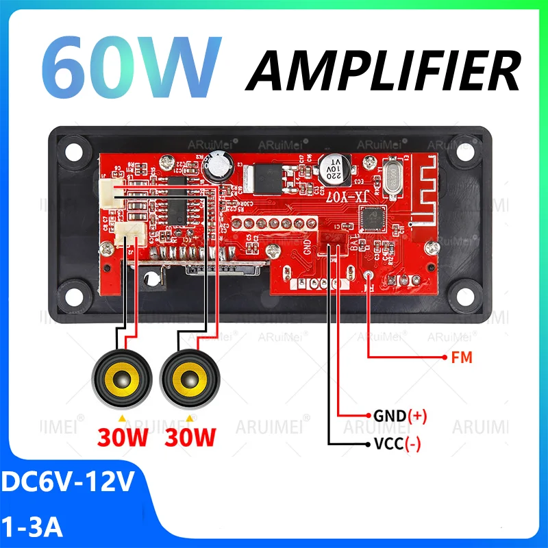 50W /60W เครื่องขยายเสียงบลูทูธ MP3 WMA ถอดรหัส 18V 12V วิทยุ FM TF USB เครื่องเสียงรถยนต์เครื่องเล่นเพลงลำโพงแฮนด์ฟรี