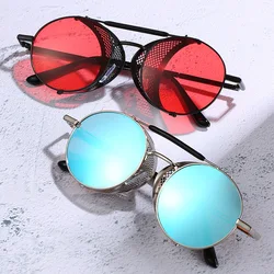 2024 Steampunk Side Wind Proof Mesh Flip Round Metal Sunglasses