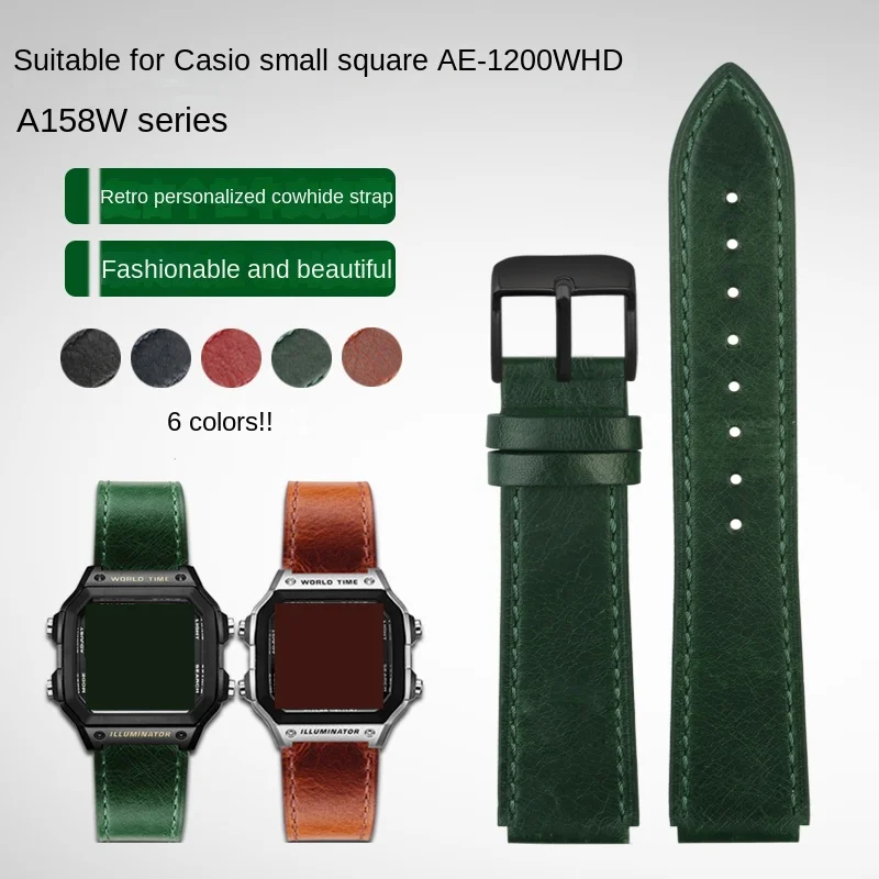 AE1200 A158 A159 genuine leather strap bracelet 18mm For Casio small block 3229 AE-1200/1100 A168/F91/W-218H SGW-300/400 W-S210