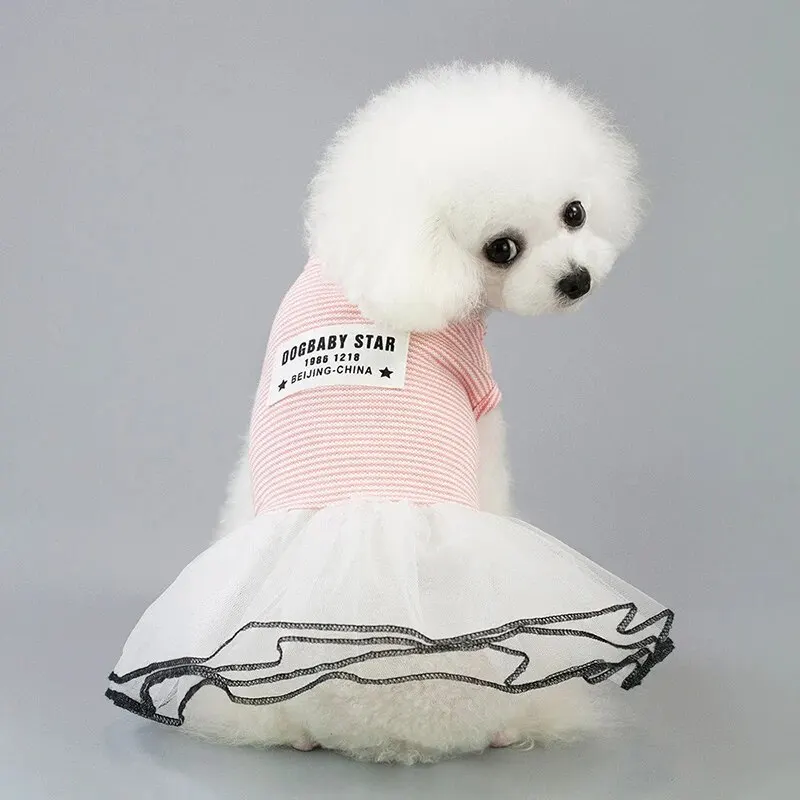 Pet Clothes Cotton Material Dog Clothes Teddy Dog Pet Clothes Summer Dress Korean Style Striped Skirt