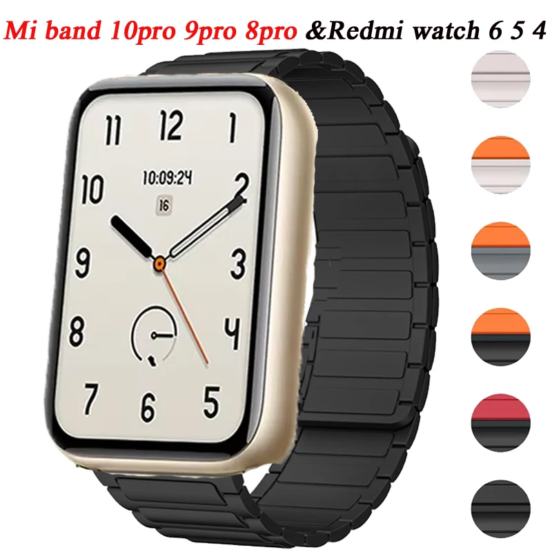 Silikonarmband für Xiaomi Mi Band 10 Pro/9 Pro/8 Pro Magnetisches Armband für Redmi Watch 4 5 6 Armband Correa Gürtel
