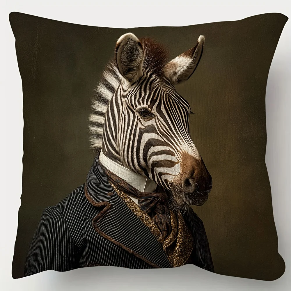 Double Sided Victorian Style Zebra in Suit Portrait Decorative Throw Pillow Case Elegant Animal Art Cushion Cover Sofa Home