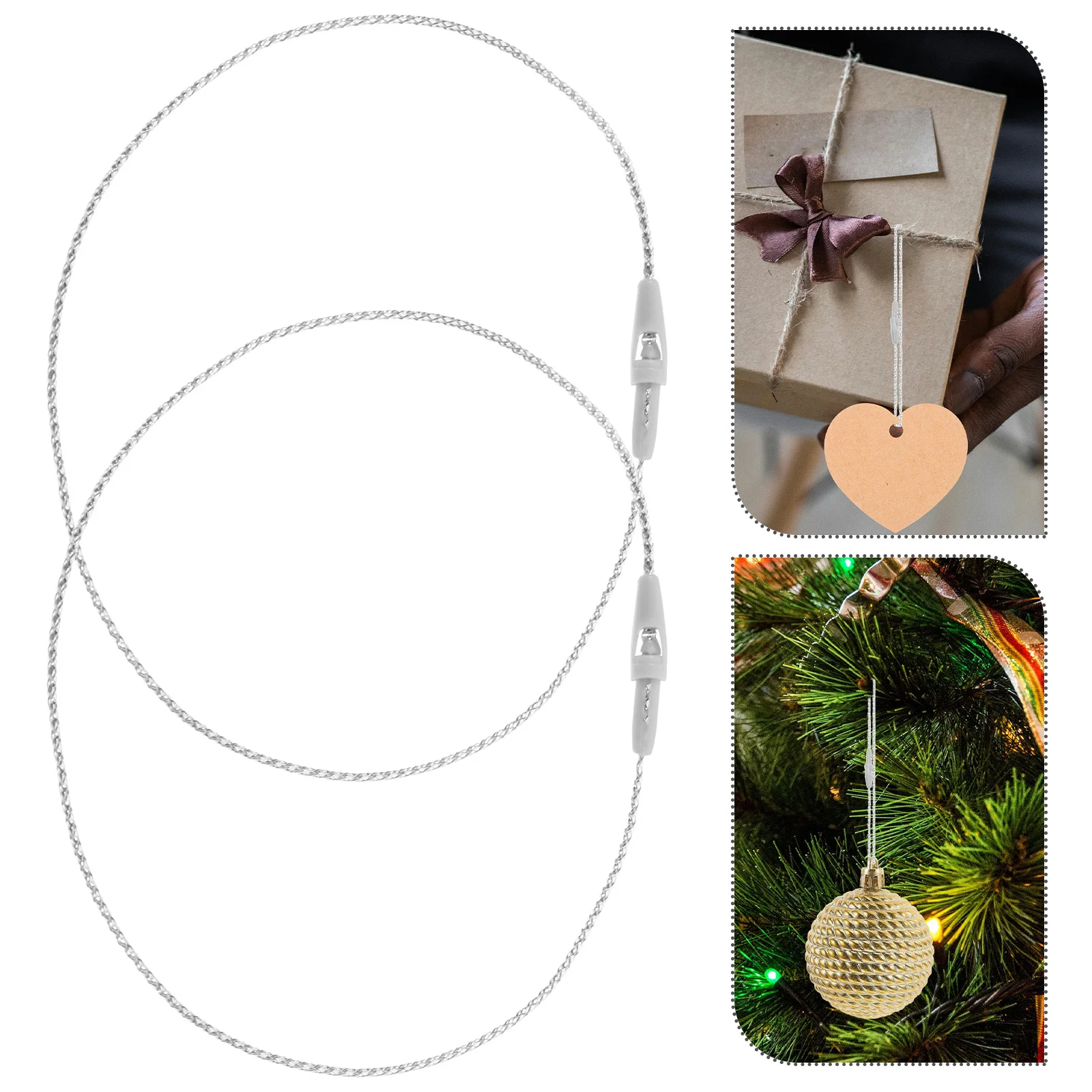 

100Pcs Quickinsert Christmas Ball Hanging Ropes Snap Fastener Polypropylene Ornaments Hangers Xmas Decorations Silver