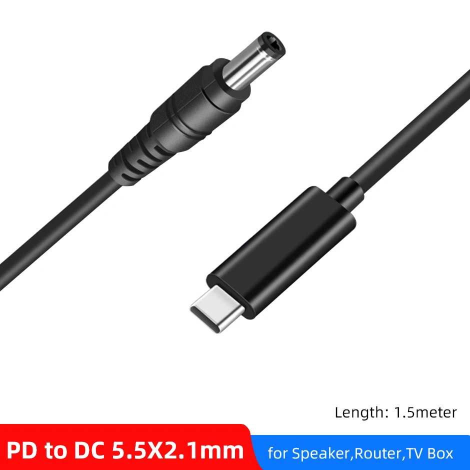 USB Type C PD to DC 5.5x2.1mm Power Supply Cable 9V 12V 15V 65W USB C Cable Adapter for LED Strip TV BOX Camera Wireless Router