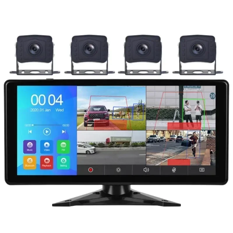 

In stock OEM 10.26" AHD 4CH Touch Screen Split Monitor DVR Mirror Link BT FM 4x Car Reverse Cameras Kit for Truck Bus Van 9V Das