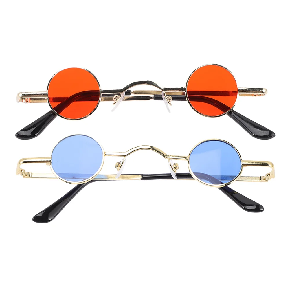 

2Pcs Retro Punk Round Sunglasses Vintage Steampunk Lightweight Metal Frame Festival Party Daily Use Cool Sunglasses