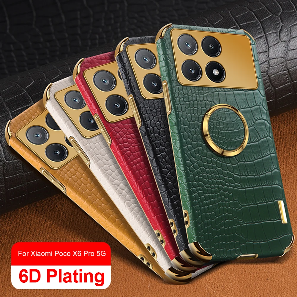 Кожаный чехол с 6D покрытием для Xiaomi Poco X6 Pro PocoX6 Poko Little X 6 X6Pro PocoX6Pro 6X фотомагнитный держатель кольцо противоударный чехол