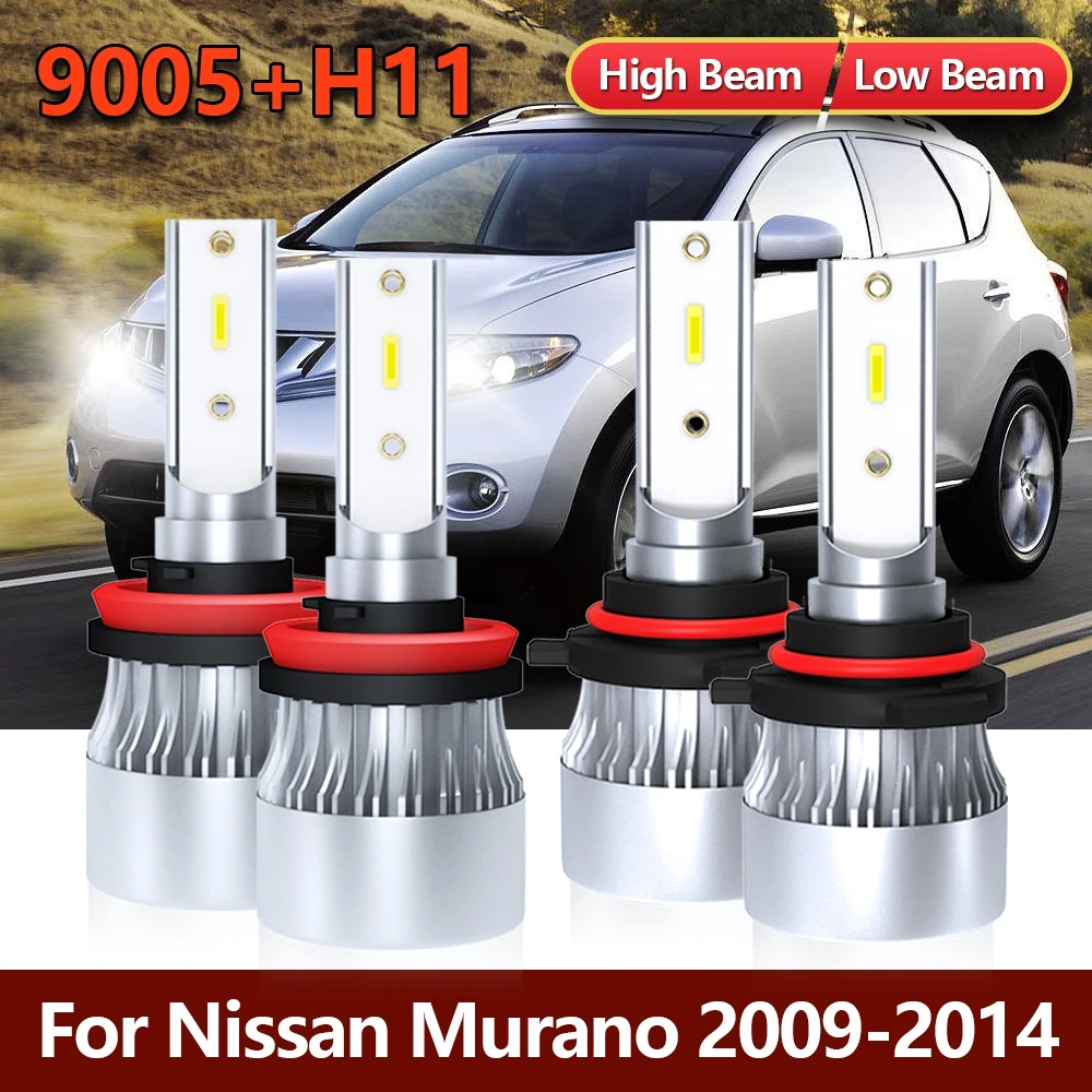 

4x LED 9005 H11 Headlights High Low Bright Light CSP Turbo Bulbs Combo Lamps Kit For Nissan Murano 2014 2013 2012 2011 2010 2009