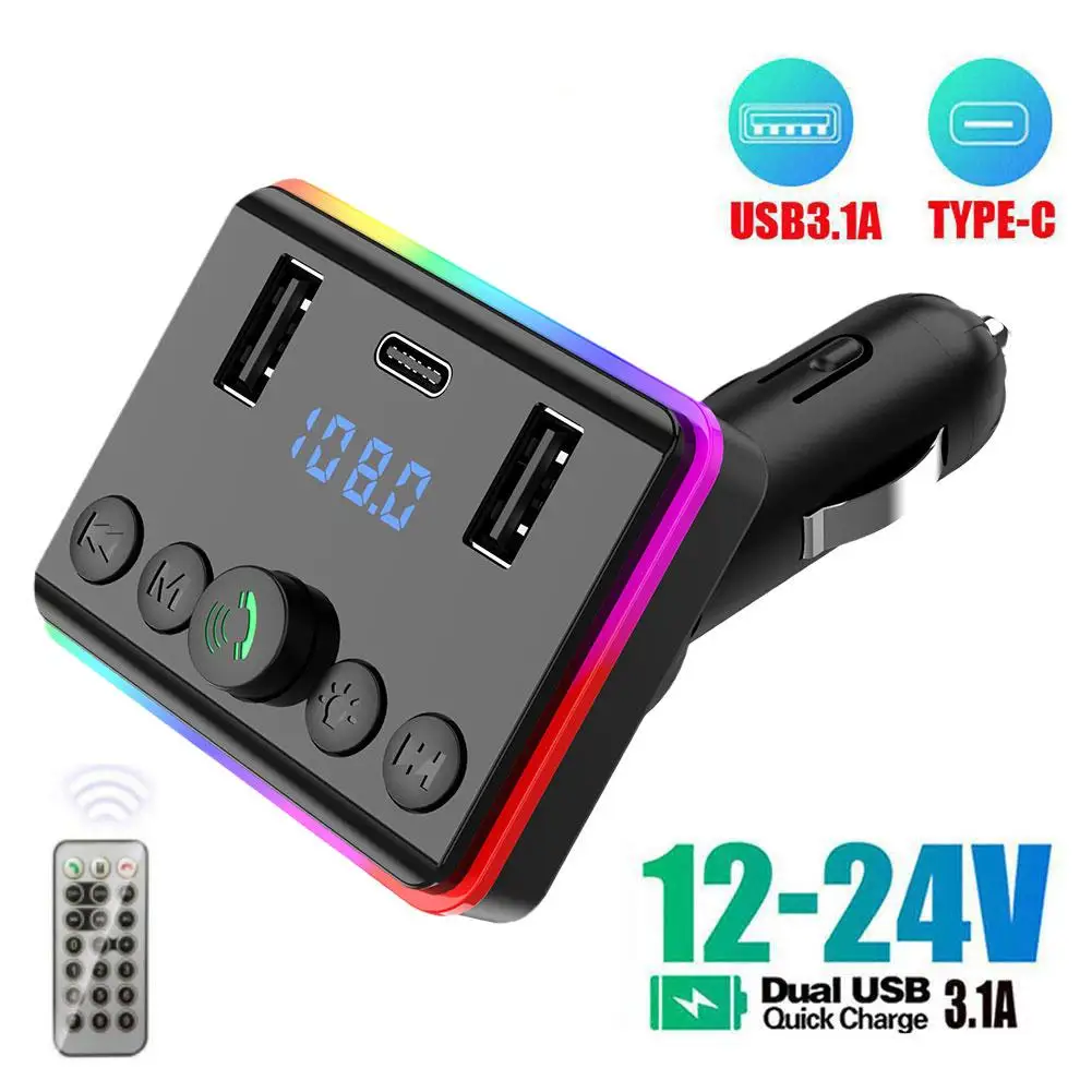 Car Bluetooth 5.0 FM Transmitter Fast USB Type C Car USB PD Dual Handsfree Charger Fast Player Kit Charger Mp3 3.1A Car Typ L6L3