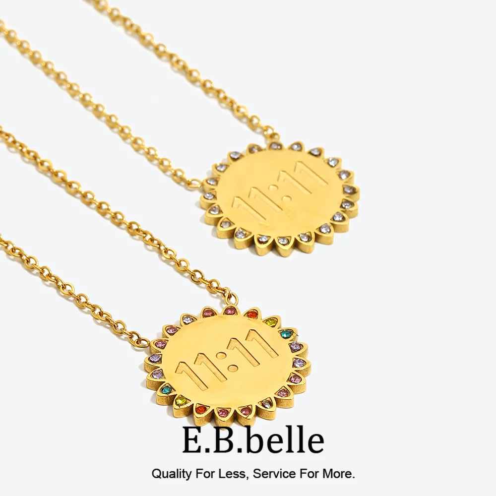 Holiday Must Have Y2K Style Colorful Crystal Rhinestone Sunflower 11:11 Angel Number Pendant Stainless Steel Necklaces For Woman