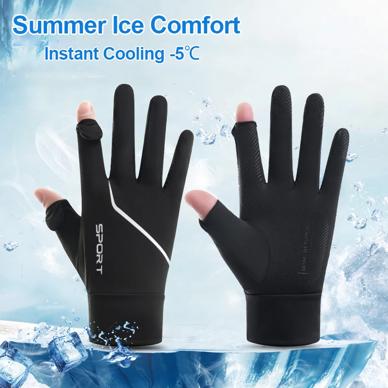 Sonnenschutz-Handschuhe für Herren, Radfahren, Sommer, Eisseide, fingerlos, UV-Schutz, Angeln, Fahren, Touchscreen, atmungsaktiv, kühlend, rutschfest