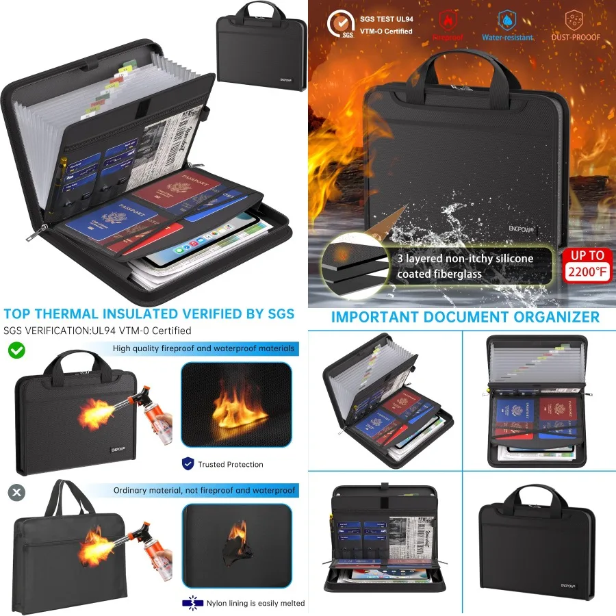 

ENGPOW Accordion File Organizer Fireproof Expanding File Folder with 13 Pockets Document Organizer with Handle Labels Portable