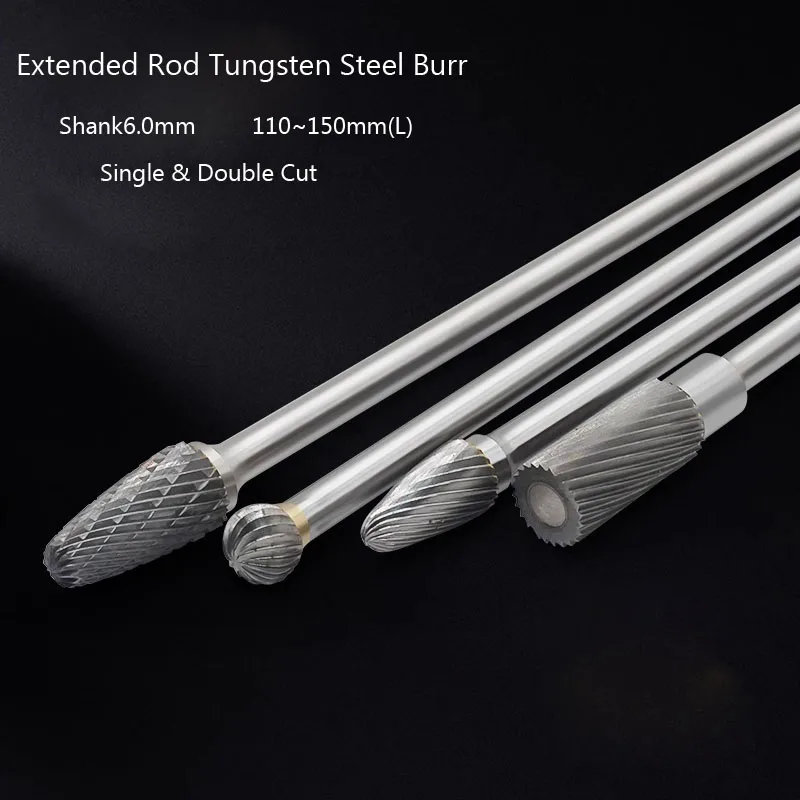 

1 шт. хвостовик 6,0 мм, шлифовальная головка из вольфрамовой стали с удлиненной ручкой, твердосплавный роторный напильник, обрезка сверла по металлу, фреза