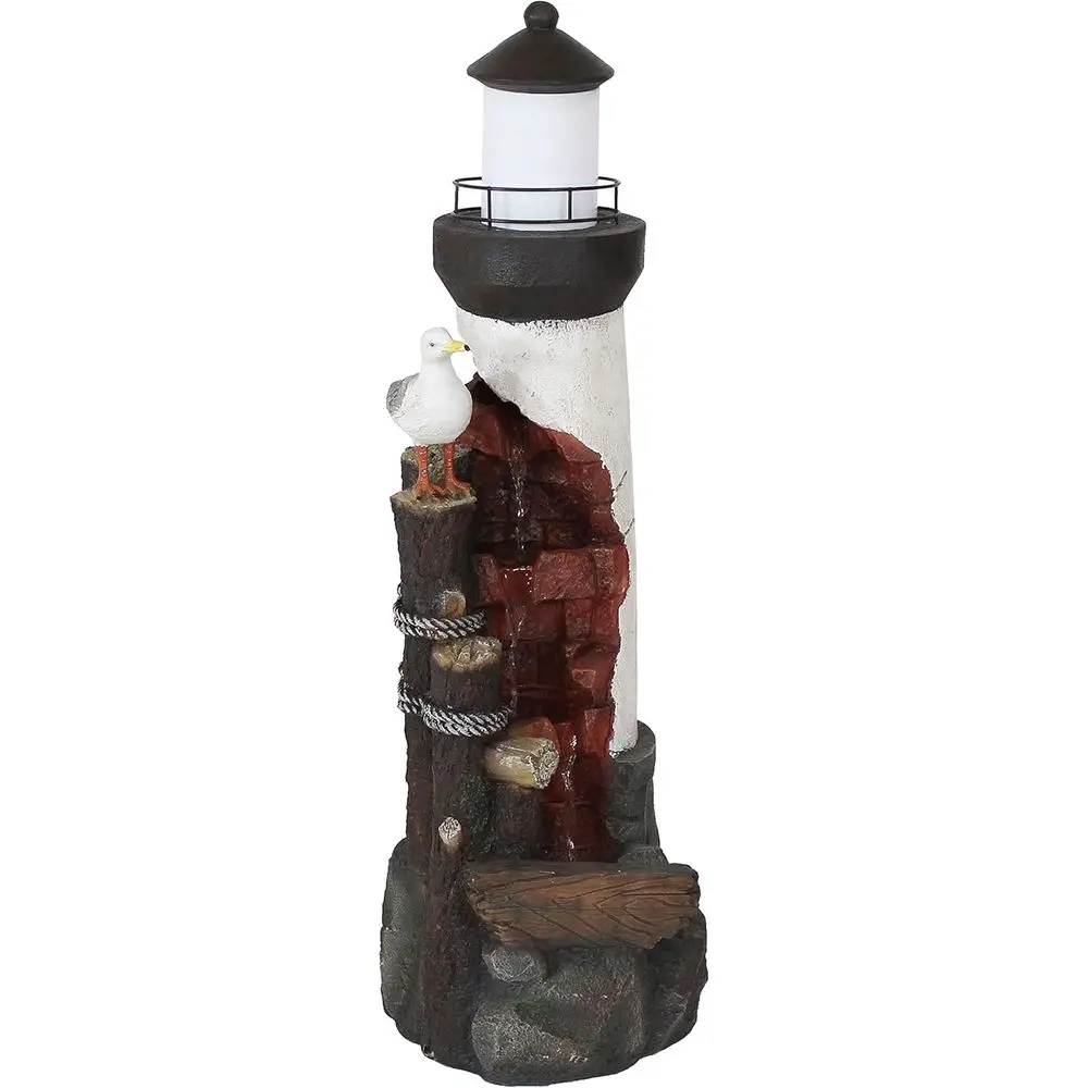 

36-дюймовый уличный фонтан Gull's Cove с LED-подсветкой - декоративный водный элемент из полирезина