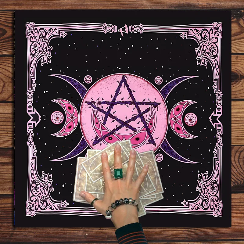 Tapis d'autel de tarot pentacle triple lune rose et violet 50/75/110/137cm, motif vintage, nappe rituelle, tapis de méditation pour la sorcellerie