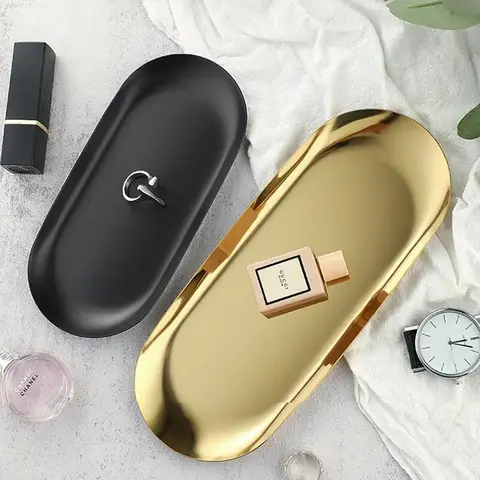 금속 스테인리스 스틸 타원형 트레이, 주얼리 보관 선반, 데스크탑 잡동사니 오거나이저, 생일 파티 장식 장식품