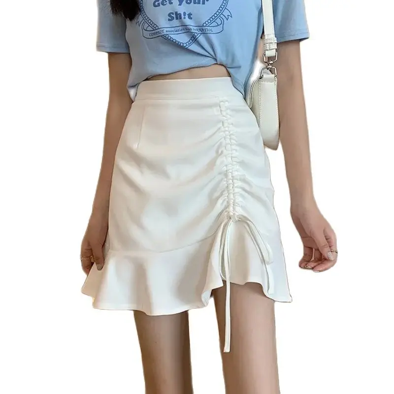 

Белая Пряная короткая юбка рыбий хвост для женщин с небольшим дизайном, шифоновая облегающая юбка с асимметричным шнурком