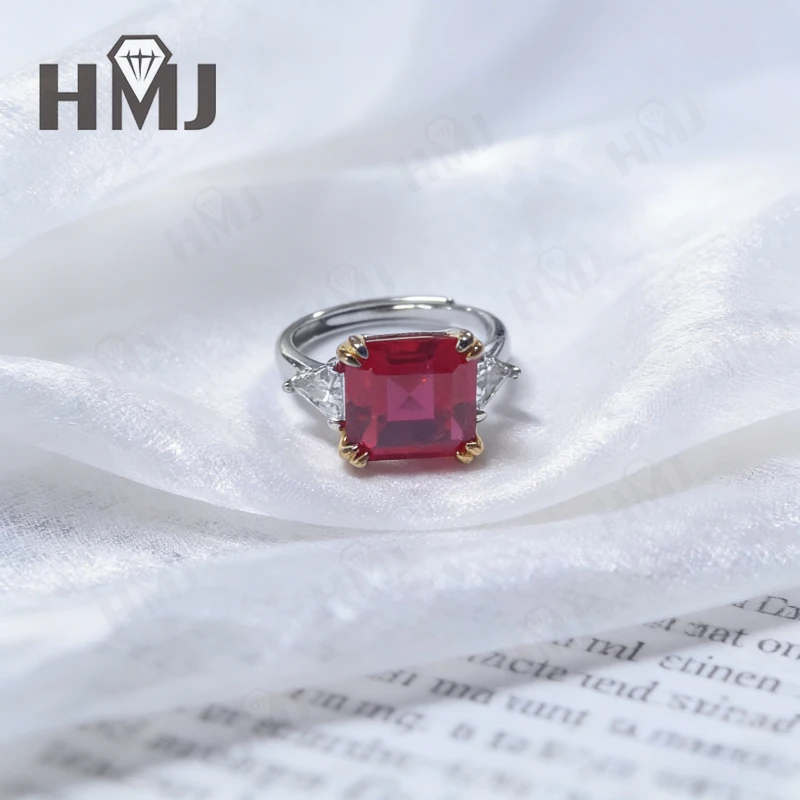 925 Sterling Silver Ring 6ct Lab Grown Columbia Emerald/Sapphire/Ruby Asscher Cut Fine Jewelry Gift for Women Anniversary