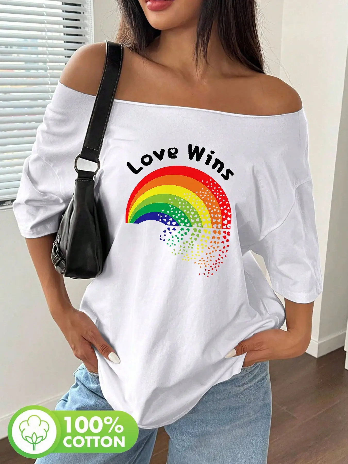 T-shirt d'été grande taille à imprimé floral, style Y2K, épaules dénudées, coupe ample, 100% coton, pour femme