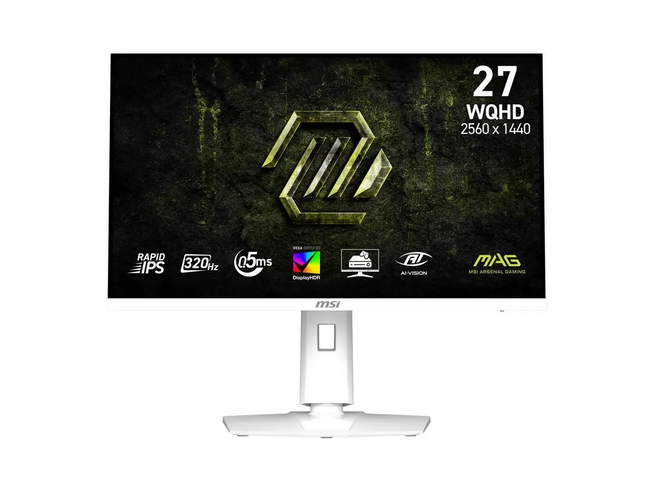 MSI 27" QHD 2K 1440P 320Hz IPS with FreeSync (Adaptive Sync) HDR400 Ai Vision with Height Adjustable, Pivot, Swivel & Tilt stand white color Gaming Computer Monitor MAG 274QRFW X32