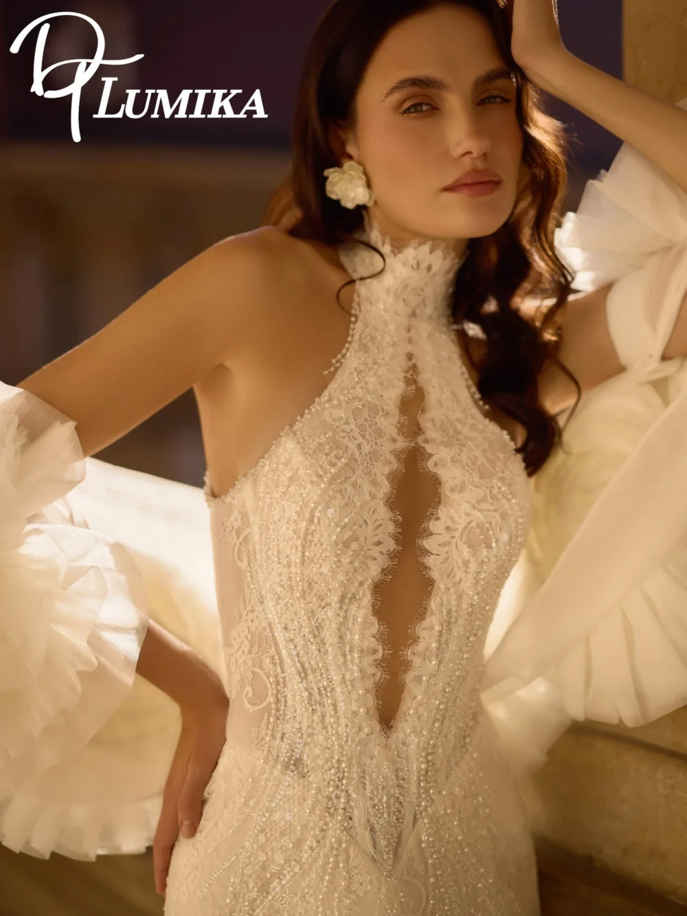 

Сексуальное свадебное платье с бретелькой на шее 2026 Элегантное свадебное платье без рукавов Модное свадебное платье трапециевидной формы с аппликацией для свадебной вечеринки