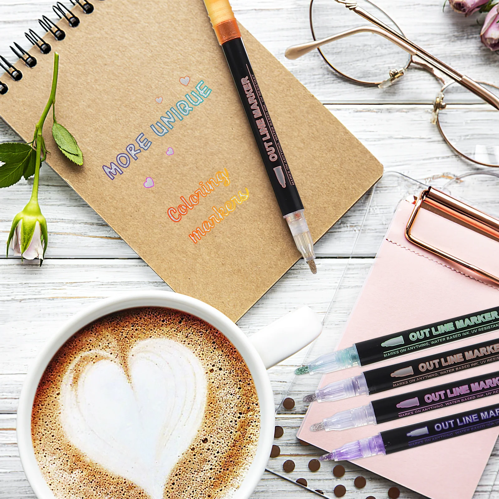 

24Pcs Glitter Markers Set Vibrant Shimmer Coloring Pens Double Line Design for Scrapbook Greeting Cards Calligraphy Art Projects