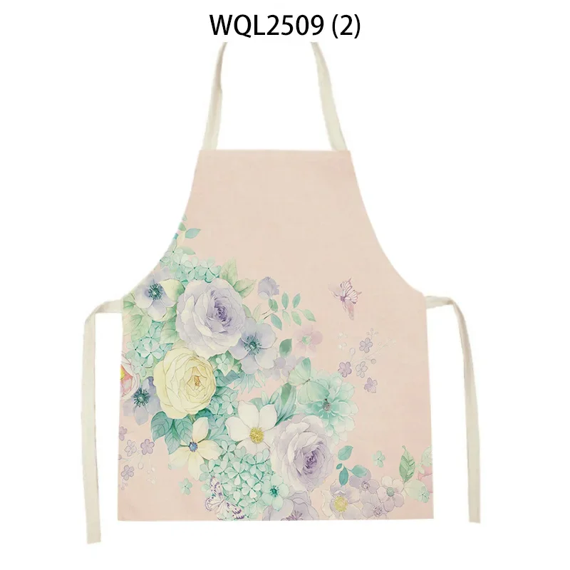 Fresh Simple Floral Pattern Linen Sleeveless Hand Rub Waist Apron Adult Home Decoration Kitchen Cleaning Tools Tablier Cuisine