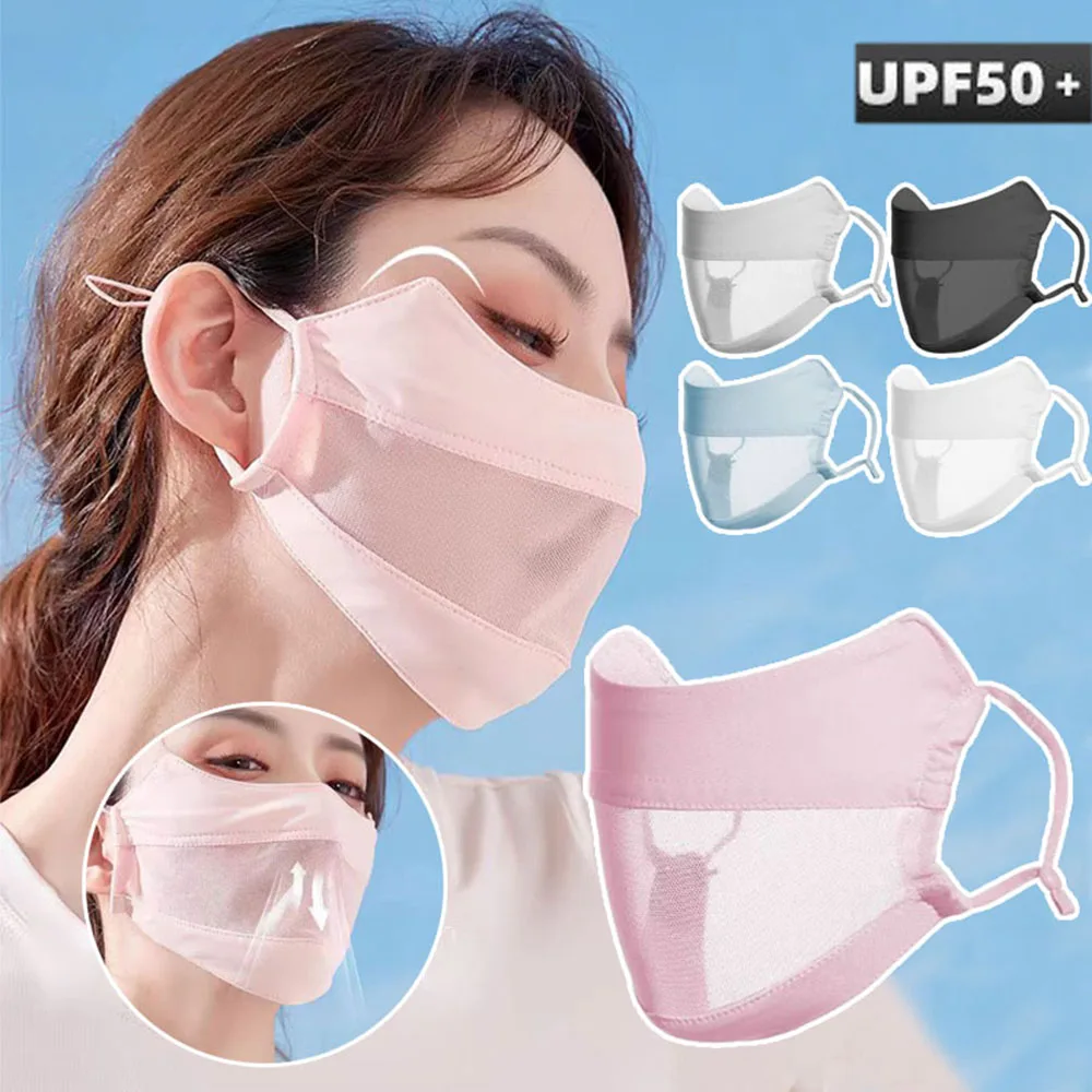 

Summer Ice Silk Mask For Women Thin Breathable Mesh Face Cover Sun Protection Scarf Soft Adjustable Anti-Uv Cycling Sport Mask